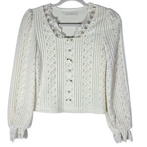 Romantic Cropped Sweater‎ Womens Small Scalloped Lace Flowers Coquette Feminine